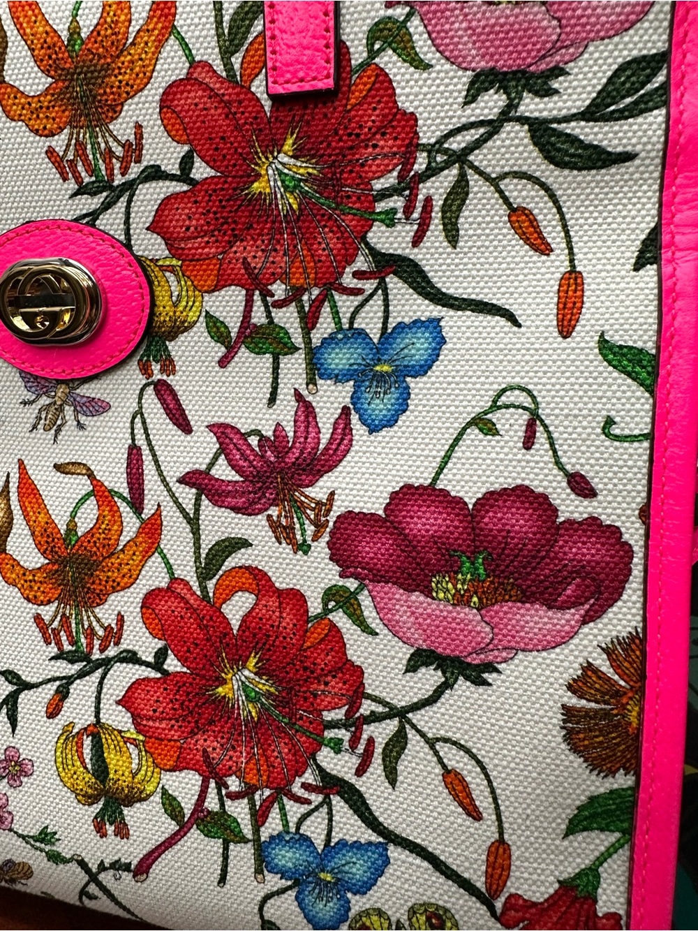 Gucci Flora Tote Pink Floral Canvas Crossbody Bag 550141 - Picture 7 of 17